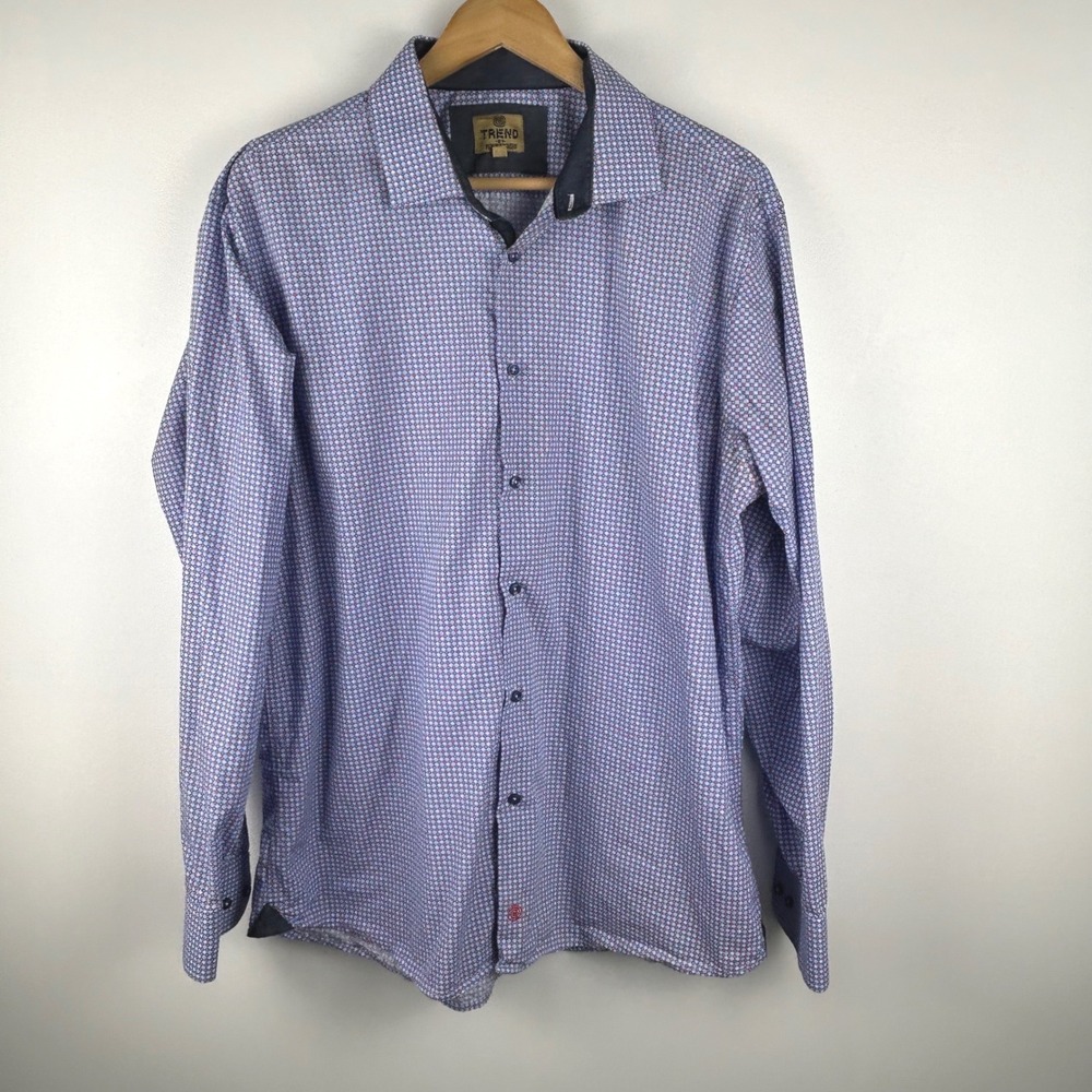 TREND by F/X FUSION Mens XL Geometric Print Long Sleeve Button Up Shirt Blue Red